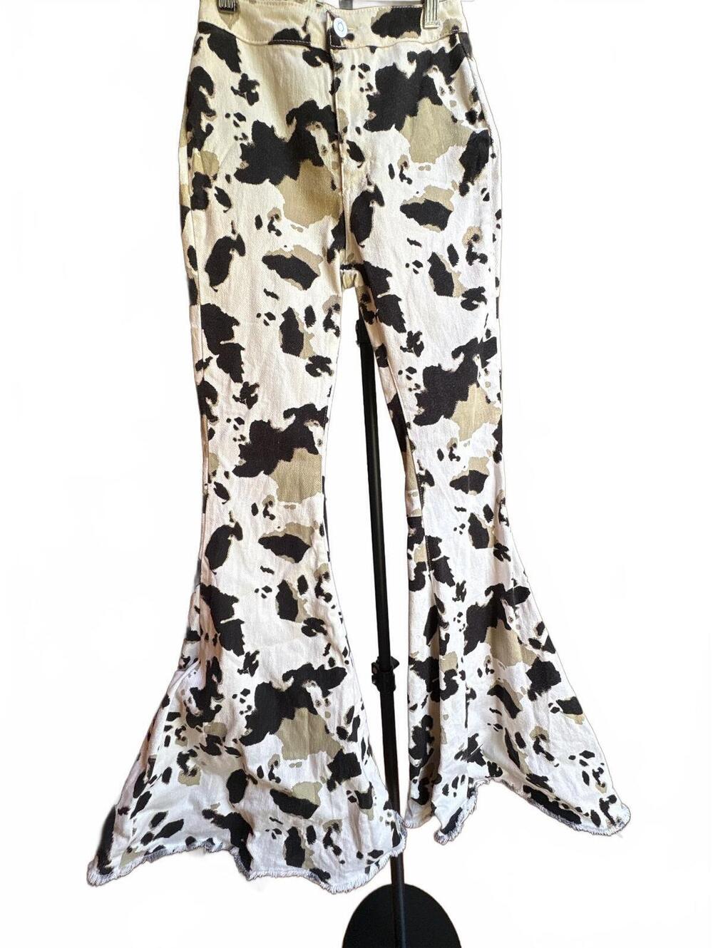 Altar’d State Cow Print Bell Bottom Jeans XS
